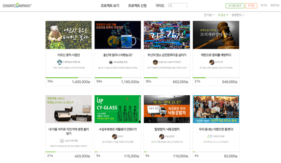 펀딩이 진행 중인 8개의 프로젝트들