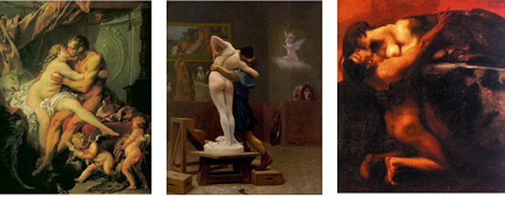 <그림>프랑수아 부셰<헤라클레스와 옴팔레>1735. 장 레옹 제롬<피그말리온과 갈라테이아>1890, 프란츠 폰 슈투크<스핑크스의 키스>1895.