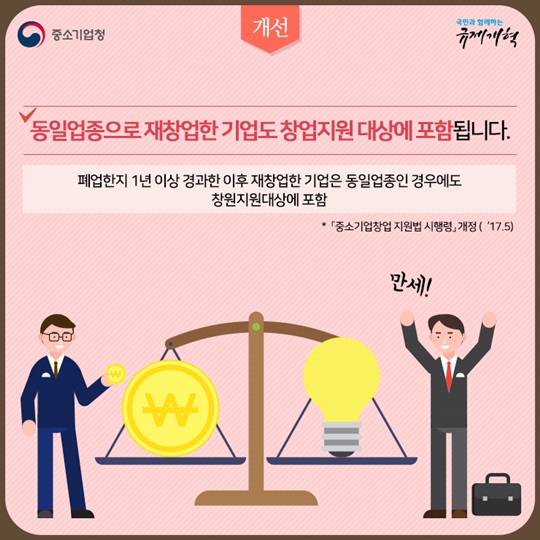 규제개혁 - 창업 규제개선으로 창업지원대상이 확대됩니다! 