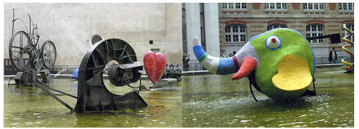 파리, 퐁피두 센터문화광장의 장 팅겔리(좌)와 니키드 생팔(우)의 작품, 1982,