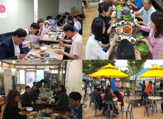 전북지방중기청이 지난해부터 실시한  ‘전통시장에서 점심하는 날’ 프로젝트가 지역경제 살리기와 상인과의 소통 강화등 효과가 나타나고 있다. 사진은 전주모래내시장·임실시장 등에서 점심하고 있는 직원들. 