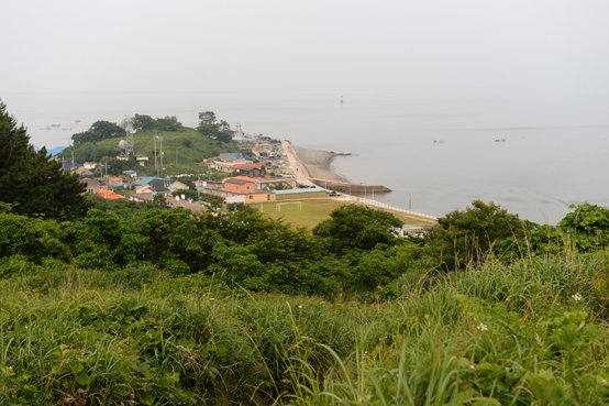  언덕에서 바라본 마을과 초등학교.