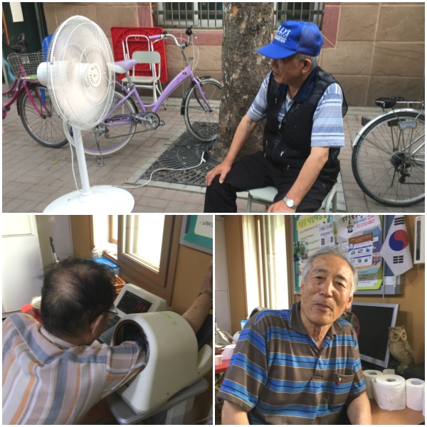 몽촌경로당 입구에는 대형 선풍기를 두어 경로당에 미처 들어오지 못했거나, 잠시 쉬어가는 주민들