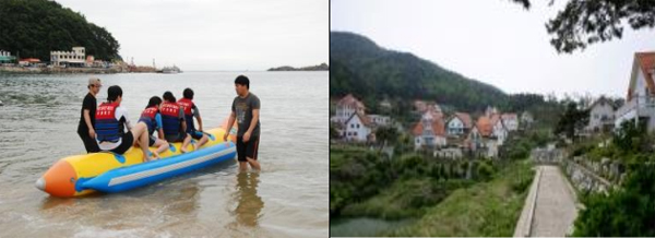 상주은모래 해수욕장 해양레저 교실(왼쪽) 및 독일마을.