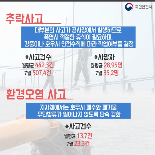 7월에 주의해야 할 재난안전사고