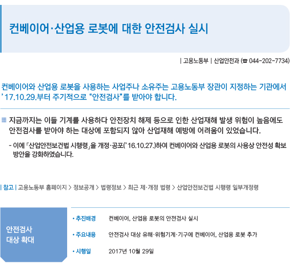 컨베이어·산업용 로봇에 대한 안전검사 실시