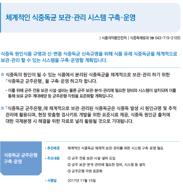 체계적인 식중독균 보관ㆍ관리 시스템 구축ㆍ운영