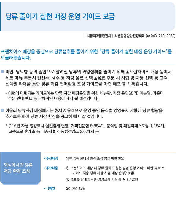 당류 줄이기 실천 매장 운영 가이드 보급