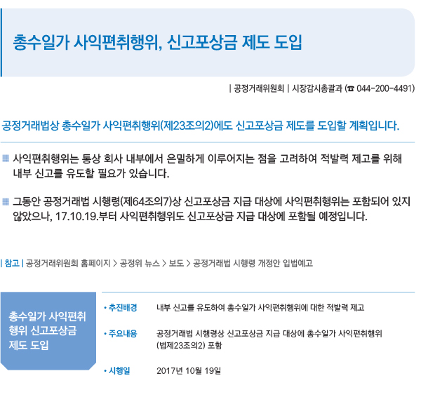 총수일가 사익편취행위, 신고포상금 제도 도입
