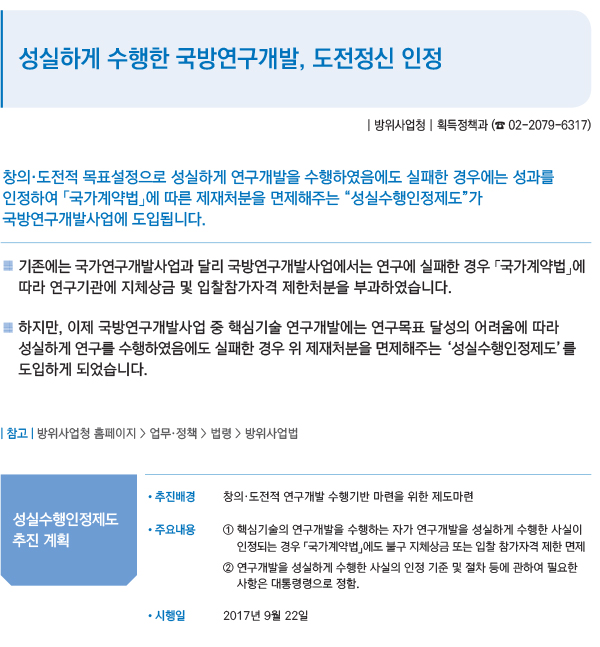 성실하게 수행한 국방연구개발, 도전정신 인정