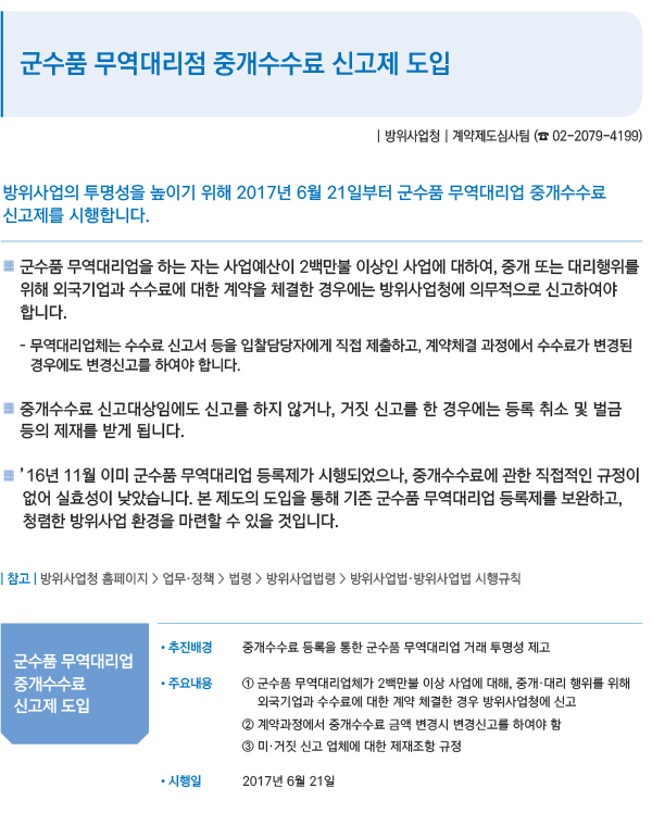 군수품 무역대리점 중개수수료 신고제 도입