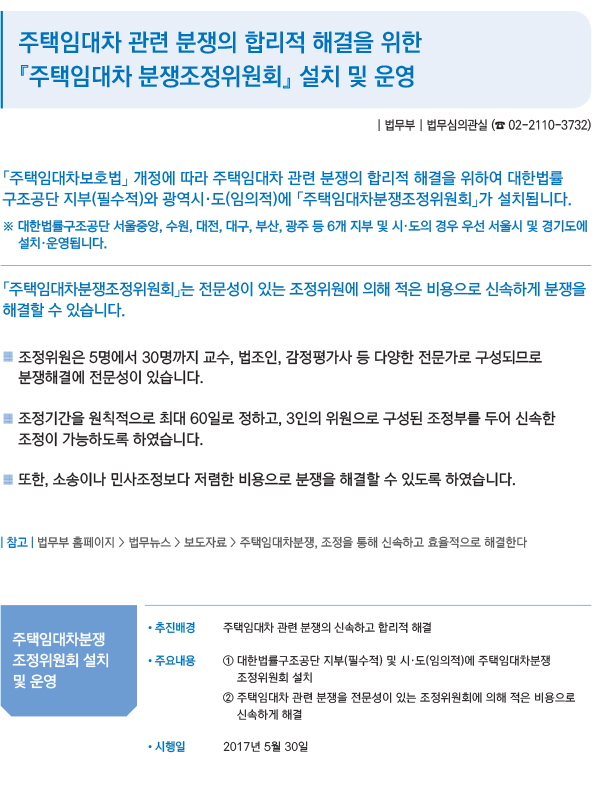 주택임대차 관련 분쟁의 합리적 해결을 위한 '주택임대차 분쟁조정위원회' 설치 및 운영