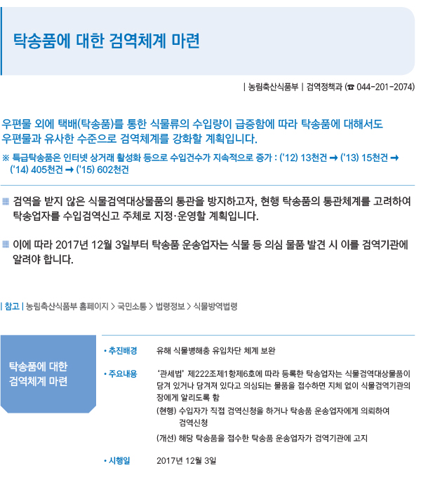 탁송품에 대한 검역체계 마련