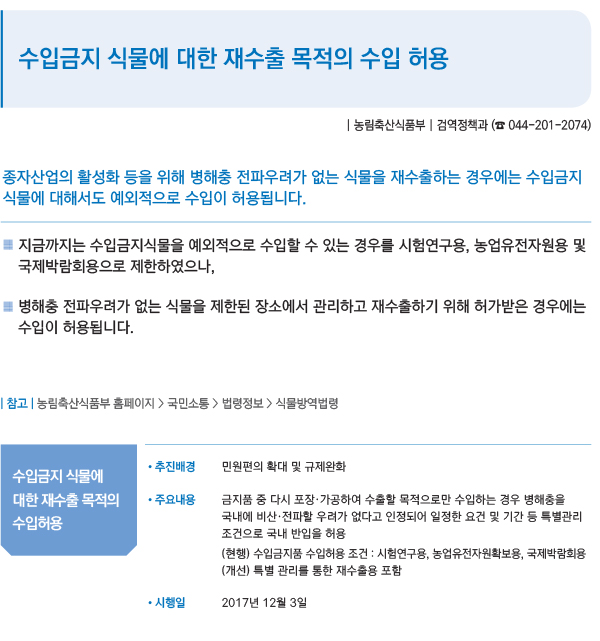 수입금지 식물에 대한 재수출 목적의 수입 허용