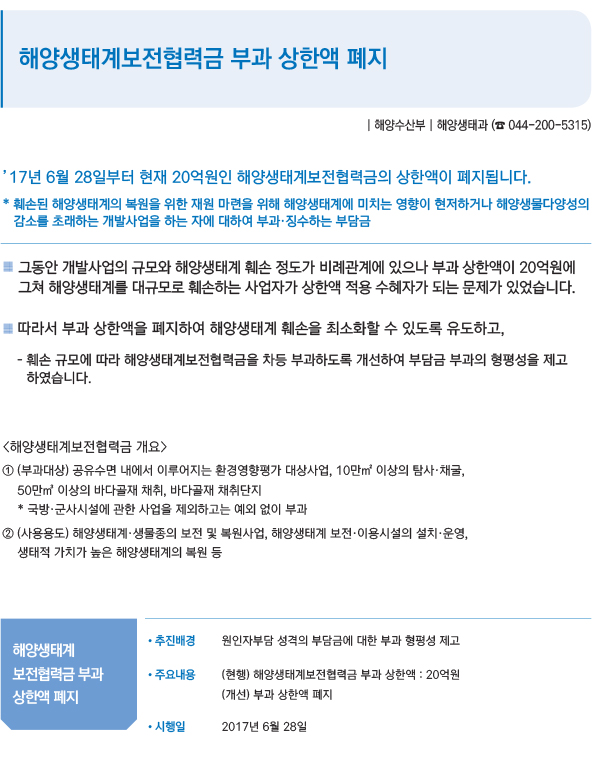 해양생태계보전협력금 부과 상한액 폐지