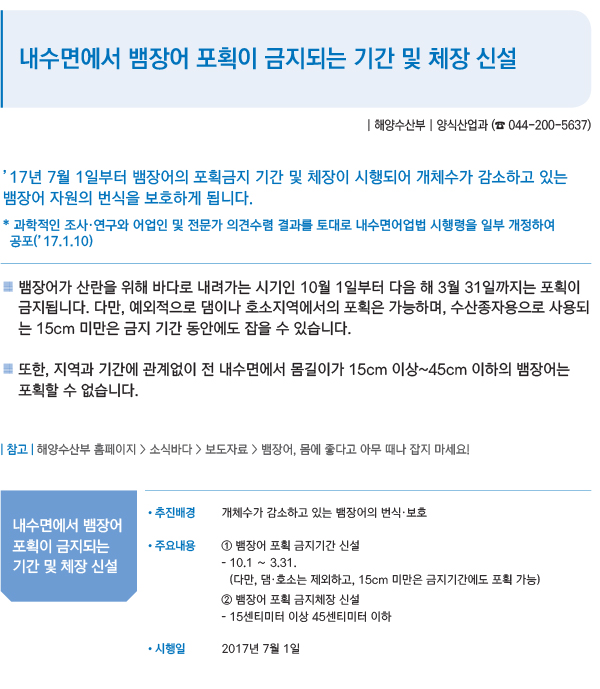 내수면에서 뱀장어 포획이 금지되는 기간 및 체장 신설