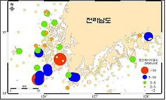 (a) 서남해안의 조류에너지 분포