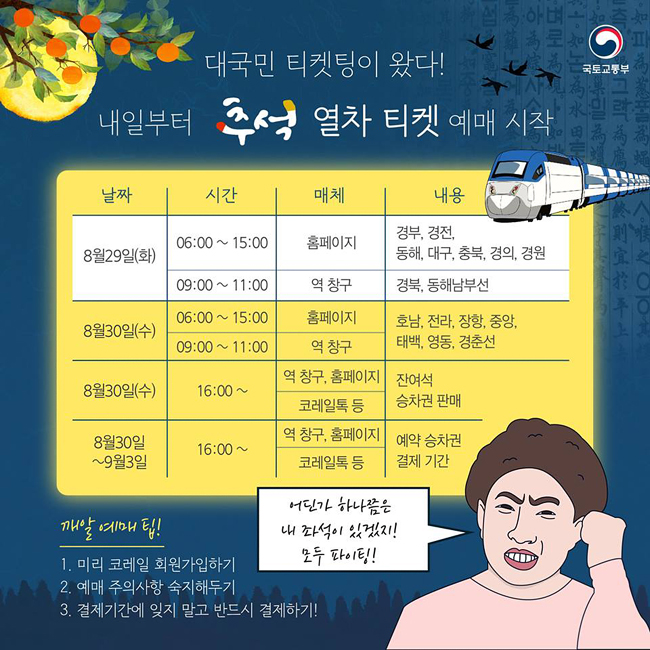 ‘대국민 티켓팅’ 추석 열차 티켓 예매 시작 하단내용 참조
