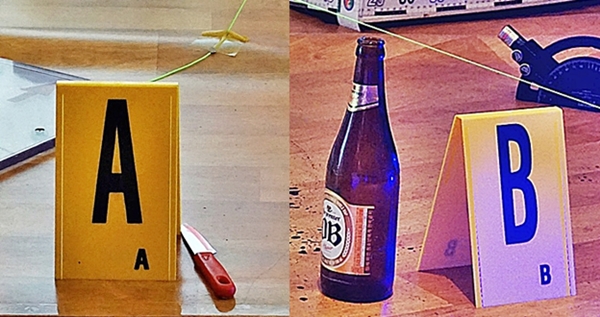 범행 도구는 무엇이었을까요? 의심되는 물품에 A, B를 세워두긴 했습니다.