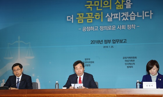 이낙연 국무총리가 25일 오후 서울 세종로 정부서울청사에서 법무부·경찰청·공정위·인사처 등 7개 부처의 