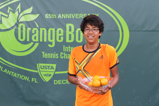 지난 2011년 12월 미국 플로리다주에서 열린 오렌지보울 국제주니어 테니스대회 남자 16세부 단식에서 우승한 뒤 기뻐하는 정현. <저작권자(c) 연합뉴스, 무단 전재-재배포 금지> 