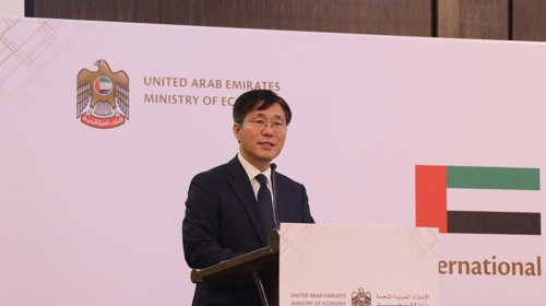 UAE 특허정보시스템 개통식에서 축사하는 성윤모 특허청장. (제공=특허청)