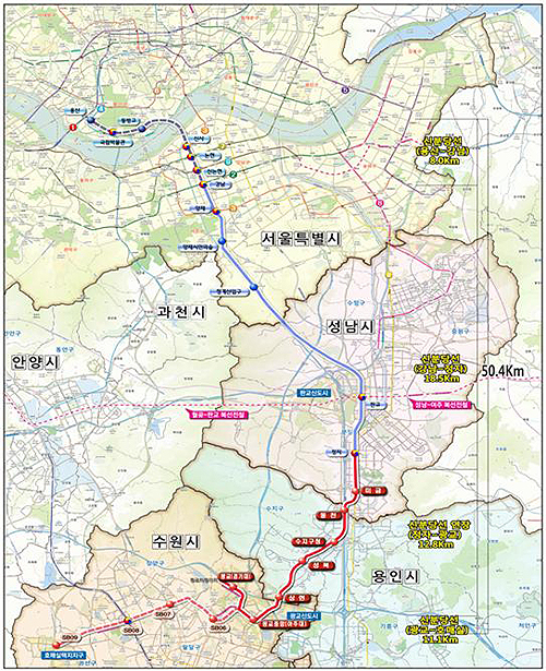 신분당선 노선도(미금역 개통 시)