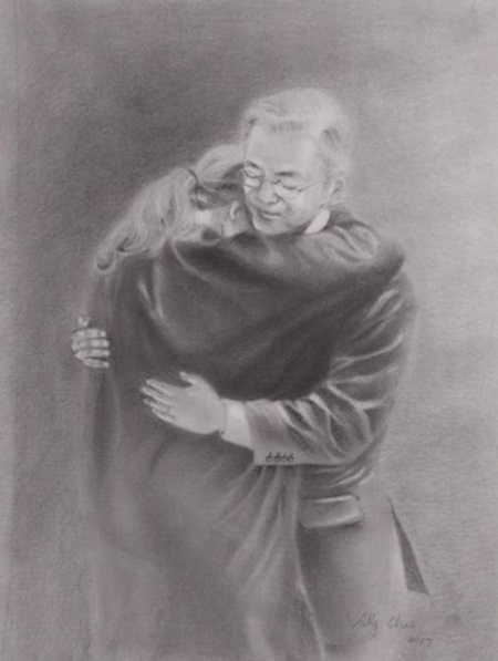 5.18 유족을 안아주는 문 대통령 그림.(출처=최일숙)