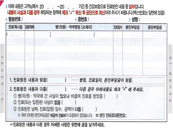 ‘진료받은 내용 안내문’의 주요 사항들. 