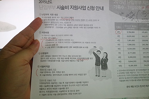 2015년도의 난임부부 지원사업