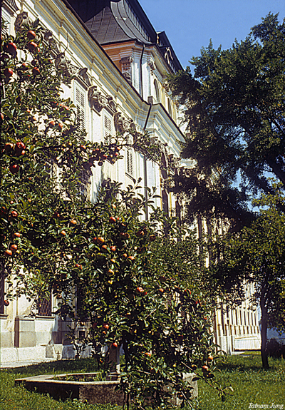 성 플로리안 수도원과 주변의 사과나무들.