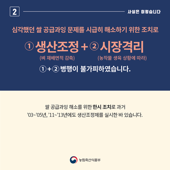 쌀 생산조정제, 수급불균형 회복 위한 불가피한 조치