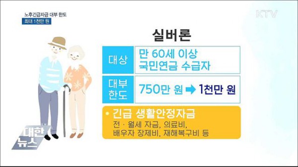 어르신들이 국민연금공단에서 천만 원까지 긴급자금을 빌릴 수 있다.(출처=KTV)