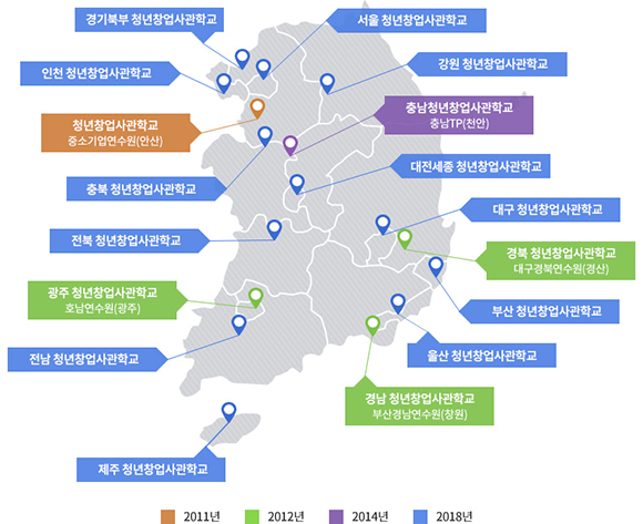 전국 청년창업사관학교 위치. (인포그래픽=중소기업진흥공단 제공)
