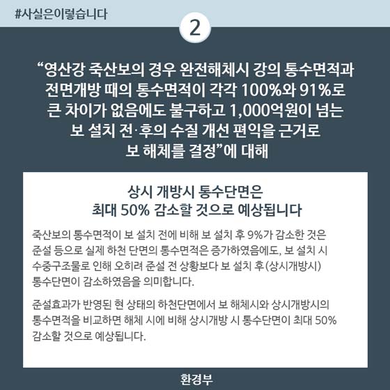 보 완전해체·상시개방시 통수면적 차이, 보 해체 경제성 분석과 무관