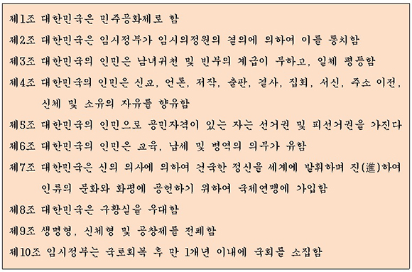 대한민국 임시정부 임시헌장 10조.