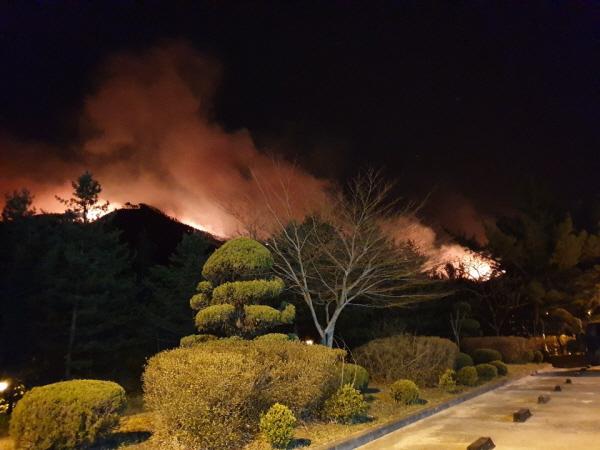 화염에 휩싸인 강원도 산.