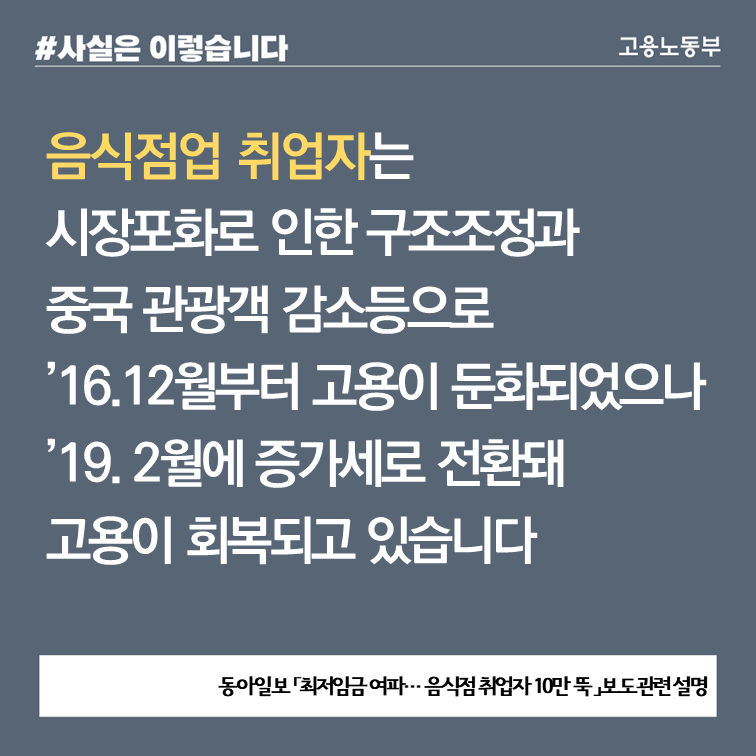 20개월 지속 감소 숙박음식업 취업자, 2월에 증가세 전환