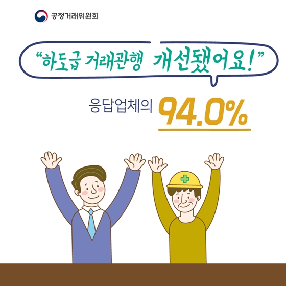 응답업체의 94% “하도급 거래관행 개선됐어요!”