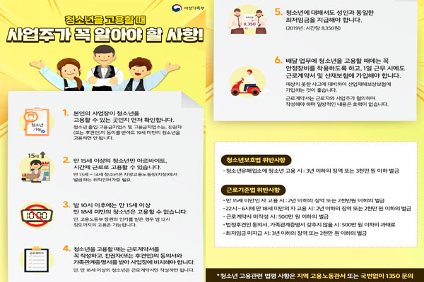 여성가족부 및 청소년근로보호센터에서 홍보하는
