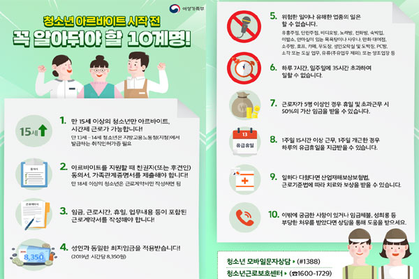 여성가족부 및 청소년근로보호센터에서 홍보하는 