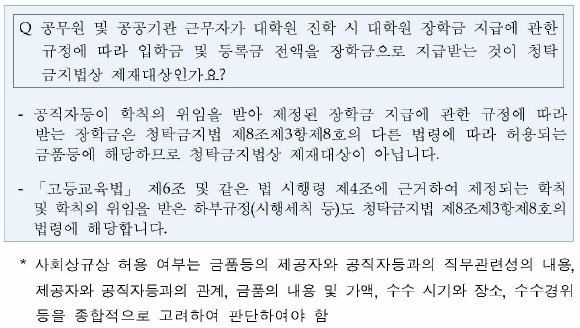 참고. 학칙에 따른 장학금의 지급(국민권익위 누리집 FAQ 사례)
