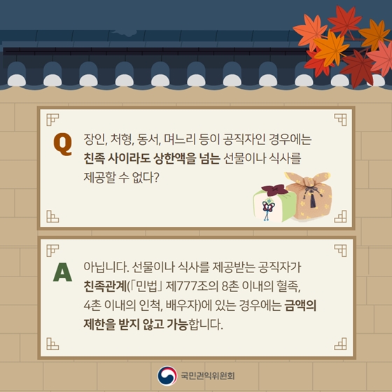 [Q&A] 추석 선물·식사, 청탁금지법 규정은?