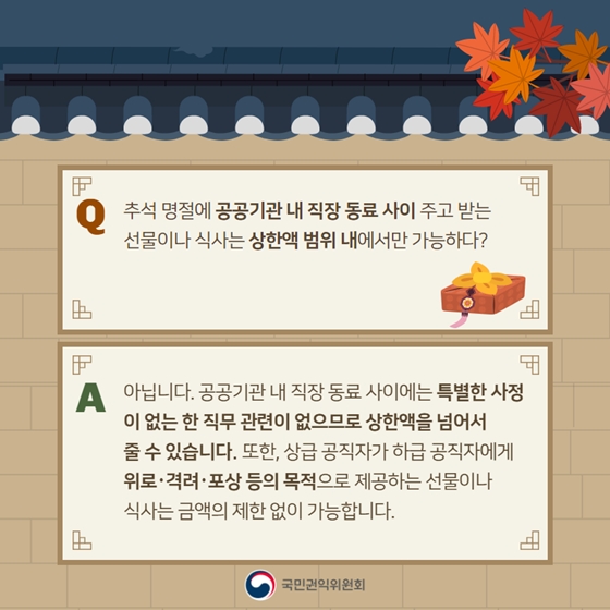 [Q&A] 추석 선물·식사, 청탁금지법 규정은?