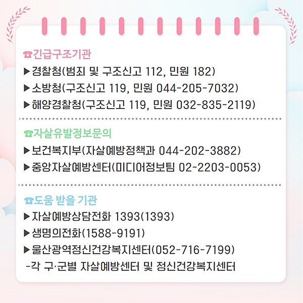 자살 예방을 위한 긴급번호(출처=경찰청)