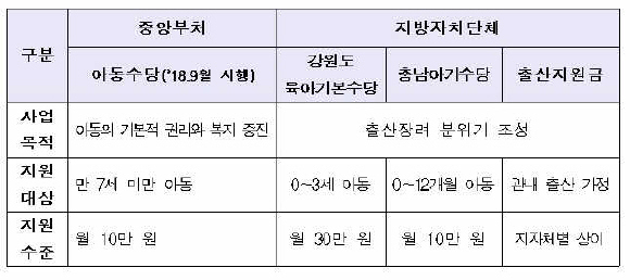 아동수당과 지자체 출산지원금.