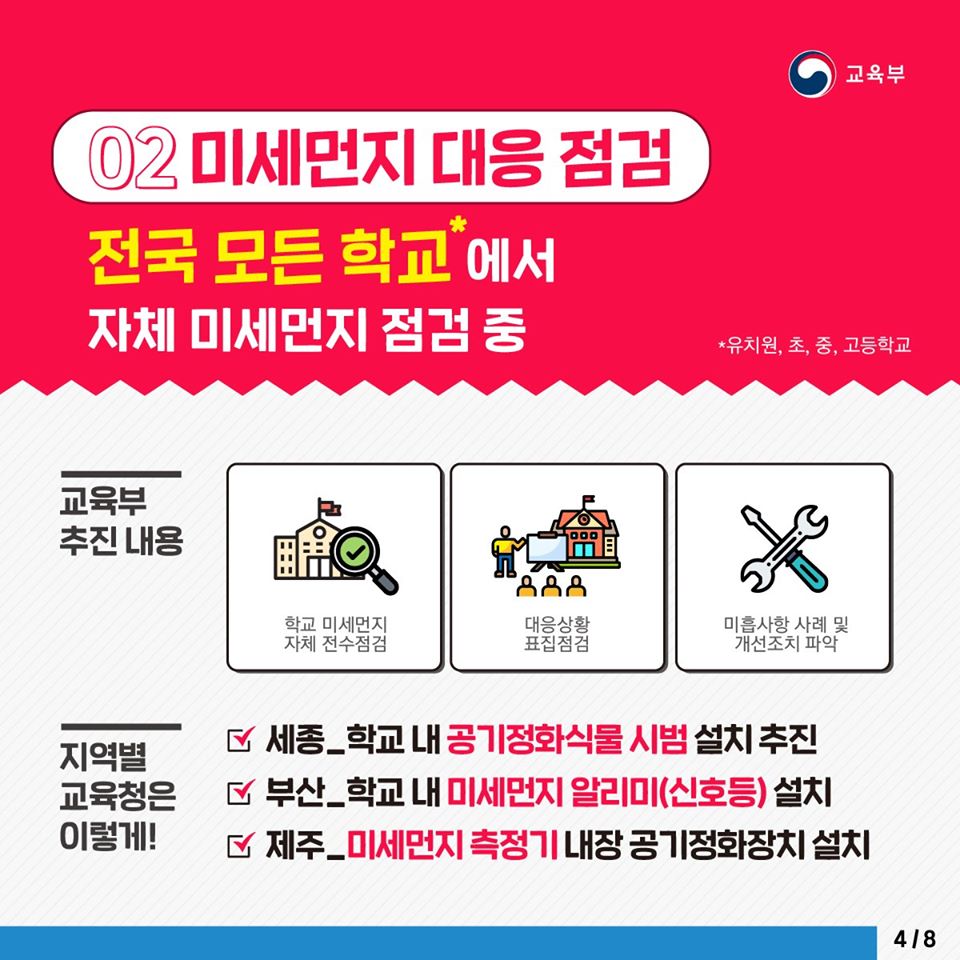 미세먼지로부터 학생들을 보호합니다.