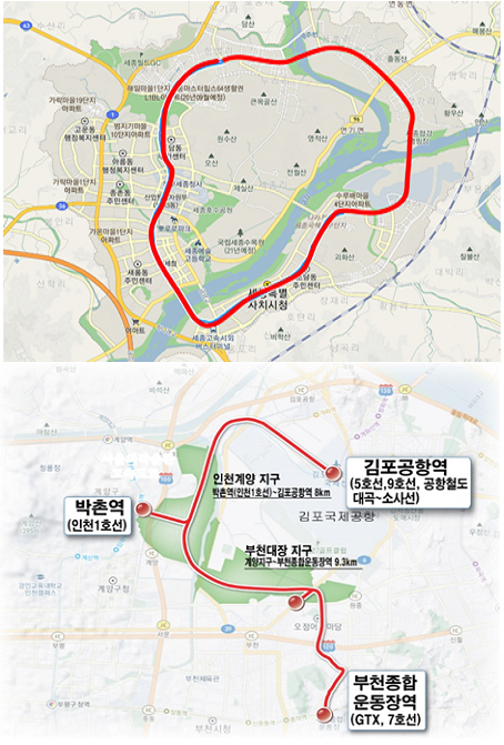 인천계양·부천대장과 세종의 ‘S(Super)-BRT’ 시범사업 노선(안)