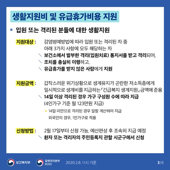 신종코로나바이러스감염증, 생활지원비 유급휴가비용 지원