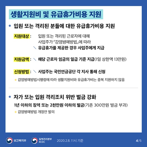 신종코로나바이러스감염증, 생활지원비 유급휴가비용 지원